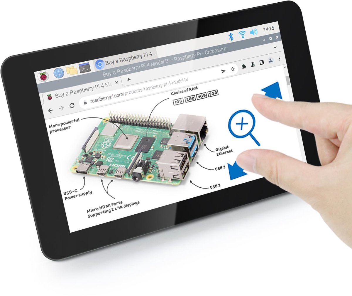 SnelShoppen - 7 Inch Touch Display voor Raspberry Pi 5 4 B 3 B+ A+, 800x480 Pixel IPS Monitor, 5-Punts Capacitive Touchscreen, MIPI DSI Poort zonder S