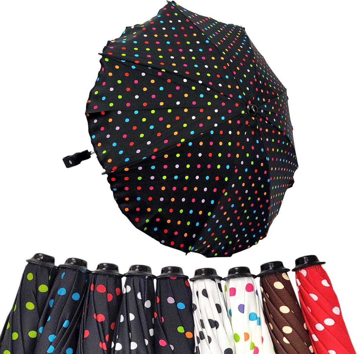 Kinderwagen Parasol - Zonnekap Buggy - Bescherming Tegen Zon - Universele Pasvorm - UV50+ - Zwart Stippen