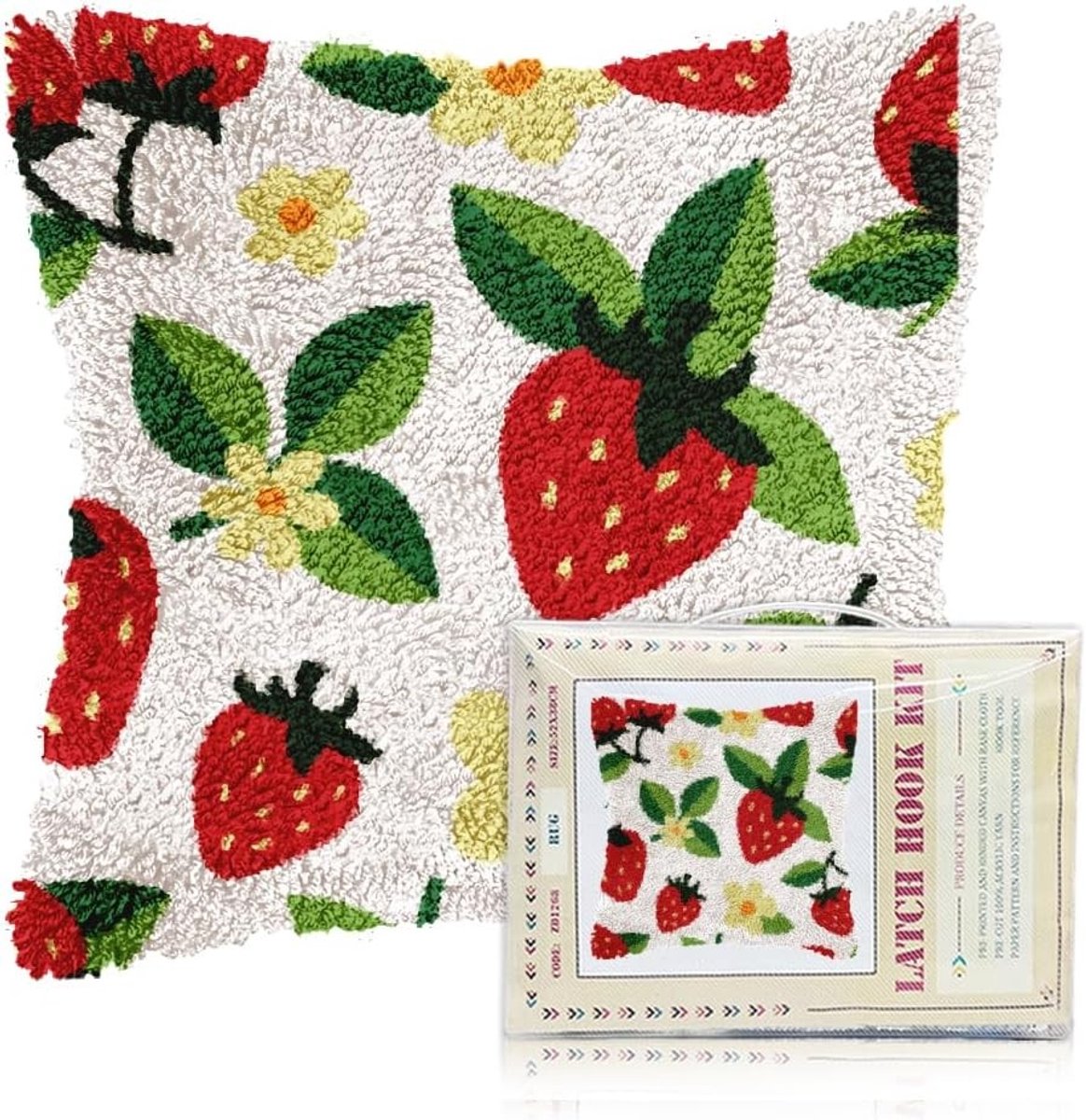 Aardbeienpatroon Kussen Set met Knopen, DIY Kussenhoezen voor Handgemaakte Decoratie, Ideaal voor Bank en Woonkamer, 17 x 17 cm