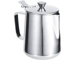 Melkopschuimkan Roestvrij Staal - Pitcher Opschuimen Koffie - Latte Art Maken - Anti-druppel Uitloop - 600 ml - Zilver