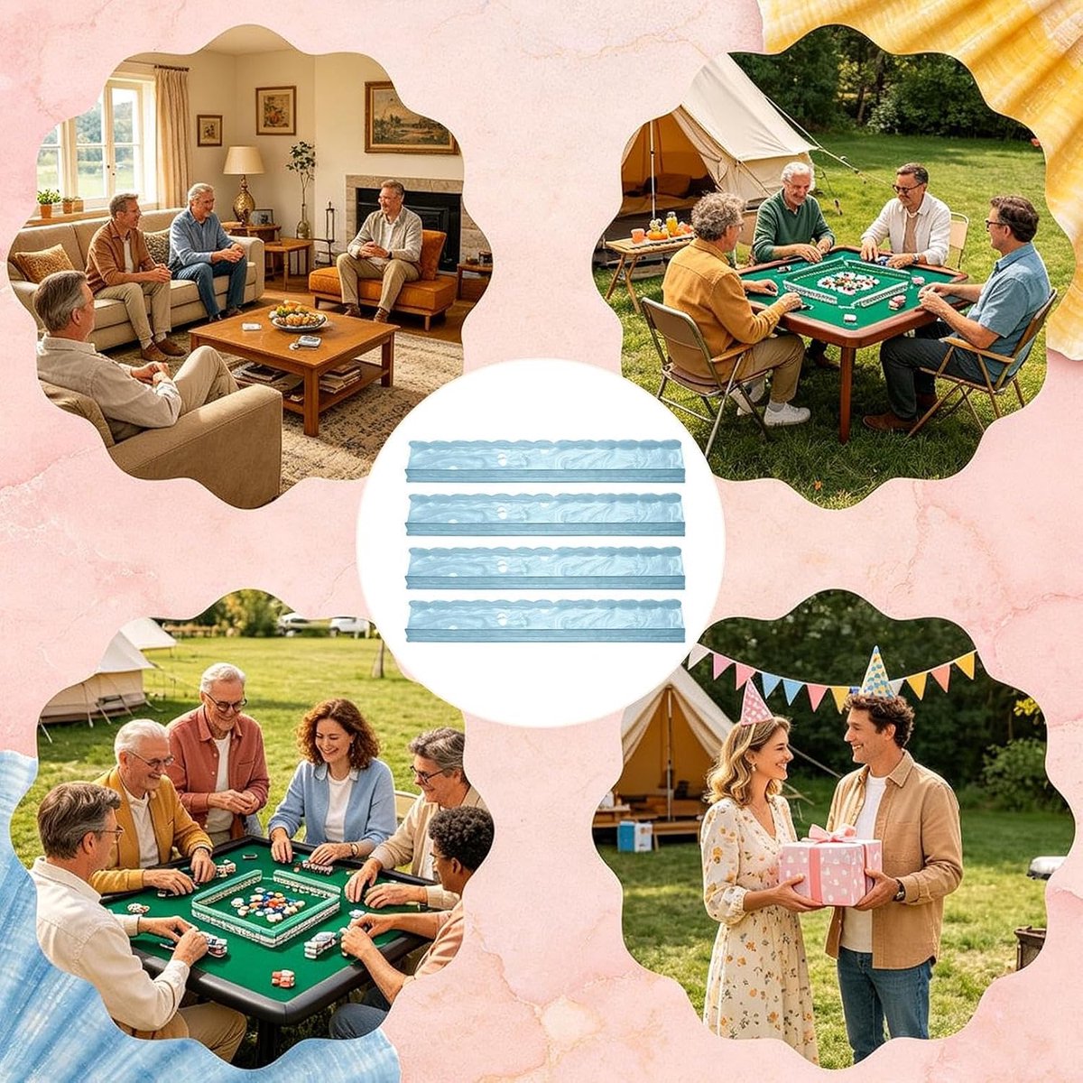 Mahjong Houders - Speelstenen Bakken - Spelavonden Organiseren - Magnetische Schuivers - 4 stuks - Blauw