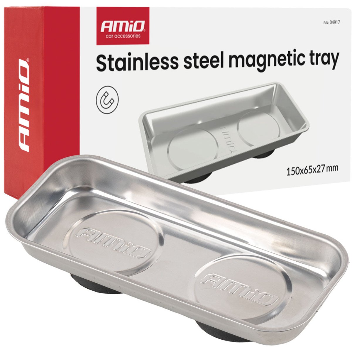 AMiO Magnetische Onderdelenbak RVS 150x65x27mm Rechthoekige Magneetschaal