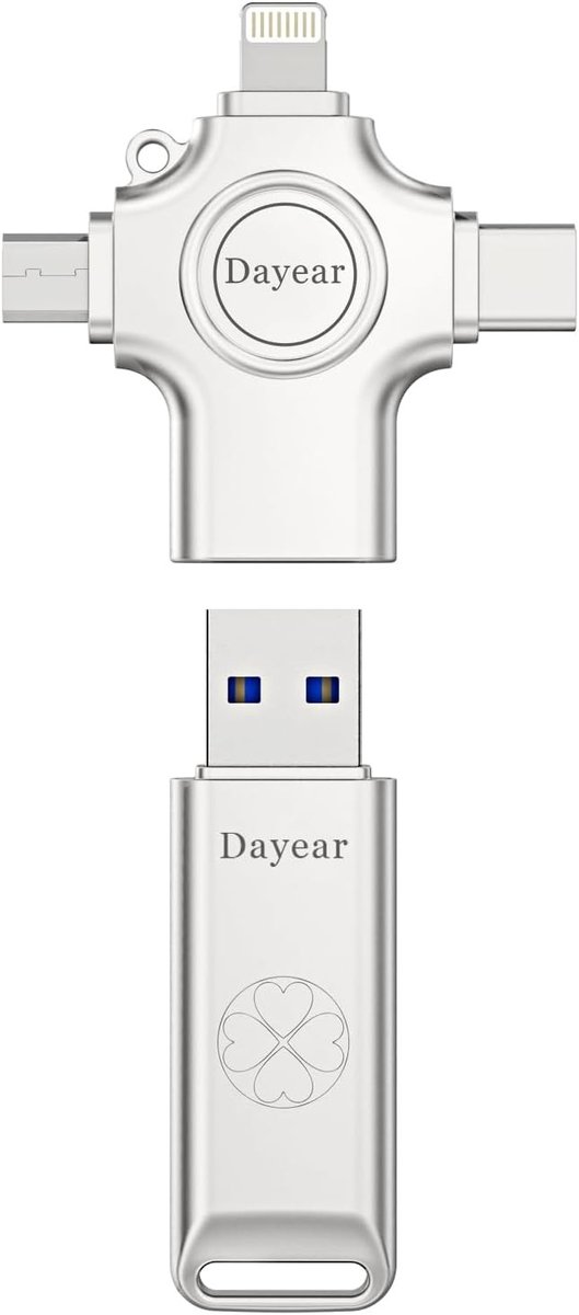 256GB 4-in-1 USB-C Flash Drive voor Foto's en Video's, Geschikt voor iPhone, iPad, Android en PC, Externe Opslag voor Back-up en Gegevensoverdracht