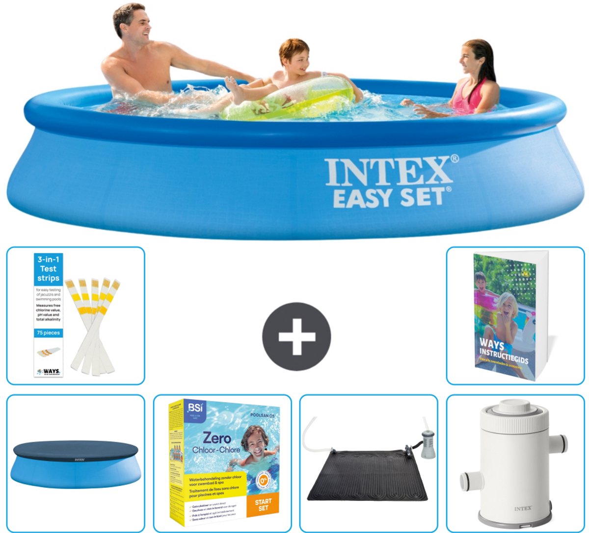 Intex Rond Opblaasbaar Easy Set Zwembad - 305 x 61 cm - Blauw - Inclusief Afdekzeil - Onderhoudspakket - Solar Mat - Zwembadfilterpomp - 7-delig
