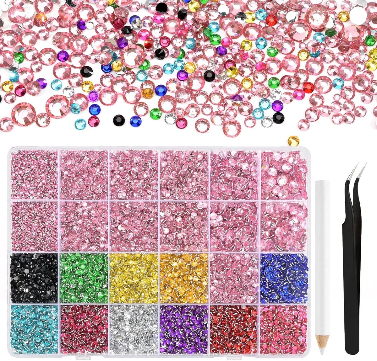 Strassteentjes van kunsthars, 2-6 mm, meerkleurig, lichtroze, platte