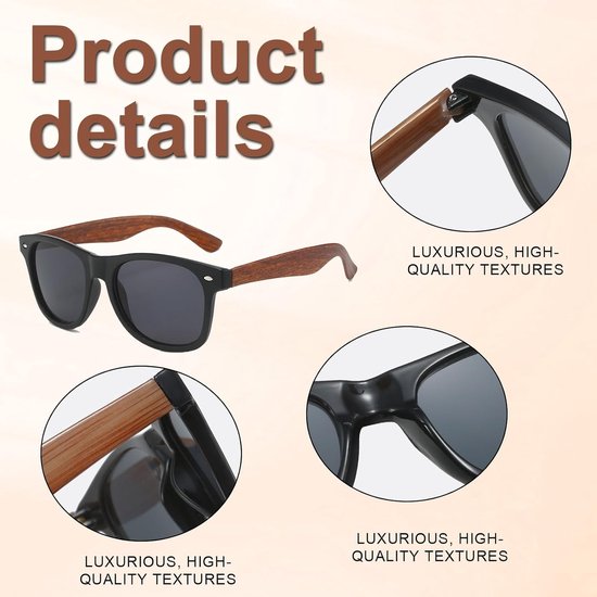 2 Stuks Retro Gepolariseerde Zonnebril Houten Patroon Vintage Shades Zonnebril voor Mannen & Vrouwen, 80's Retor Rijden Eyewear Vissen Golf — afbeelding 2