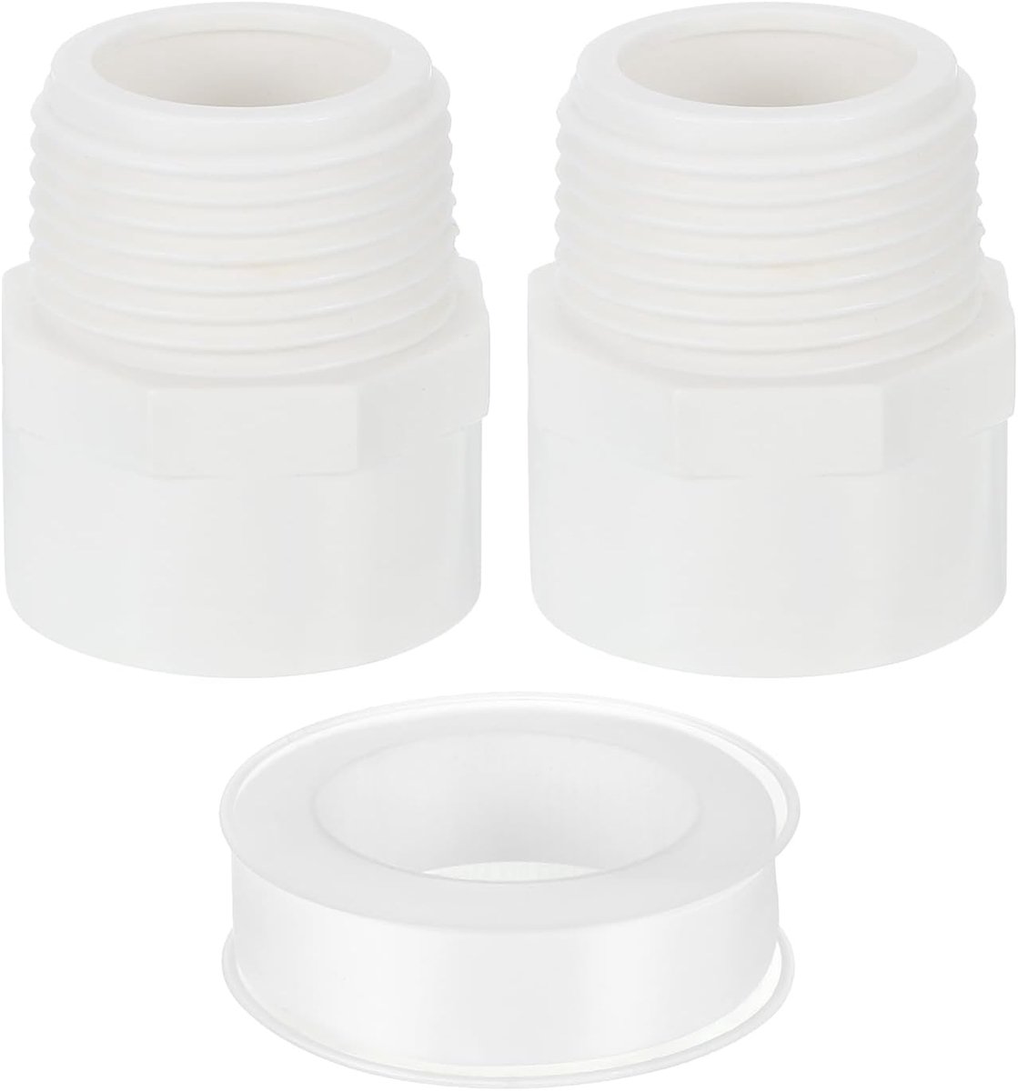 2 stuks 32 mm PVC mannelijke adapter voor buisverbinding, 2-weg PVC buisfittingen met afdichtband (mannelijke x mannelijke buisdraad) (wit)