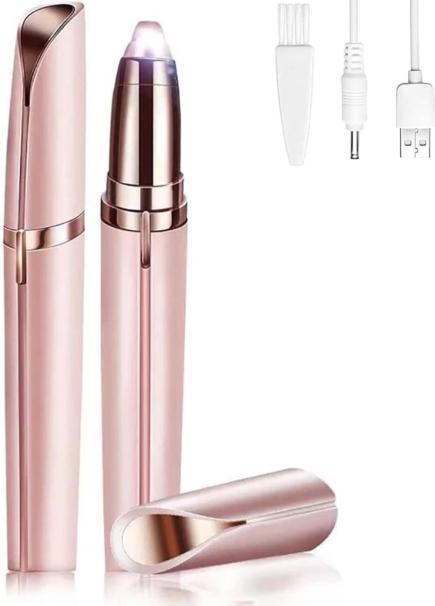 elektrisch scheerapparaat voor dames, pijnloze flawless gezichtsepilator met led en borstel, elektrisch scheerapparaat, oplaadbaar, voor ontharing wenkbrauw, gezicht, lippen,