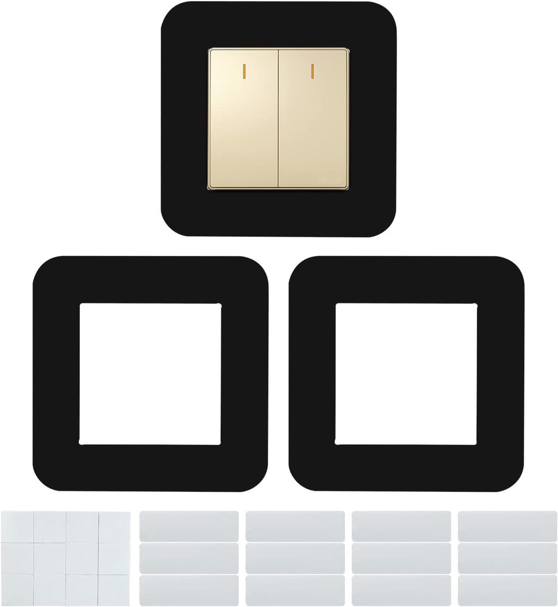 3-Delige Lichtschakelaar Surround Mat Zwart, 8,6 * 8,6 cm Protector Cover Platen, Zelfklevende Platen Frame, Muurcontactstickers voor Woondecoratie