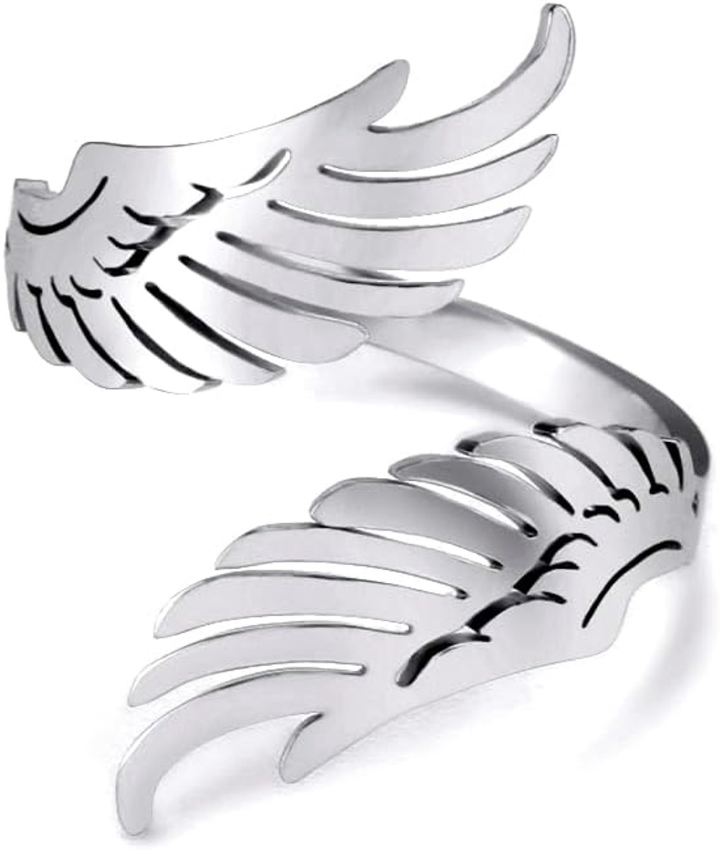 kkjoy Veer Engel Vleugel Ring Rvs Verstelbare Angel Wings Guardian