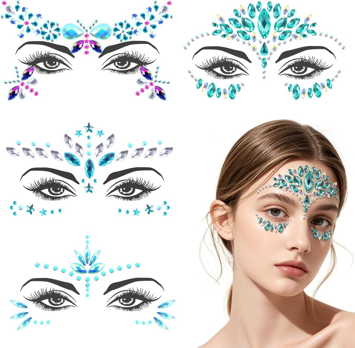 Gezicht Festival Edelstenen Strass Edelstenen Sierstenen Zelfklevende Glitter Gezichtssticker voor Party Carnaval Halloween (Kleur: Blauw)