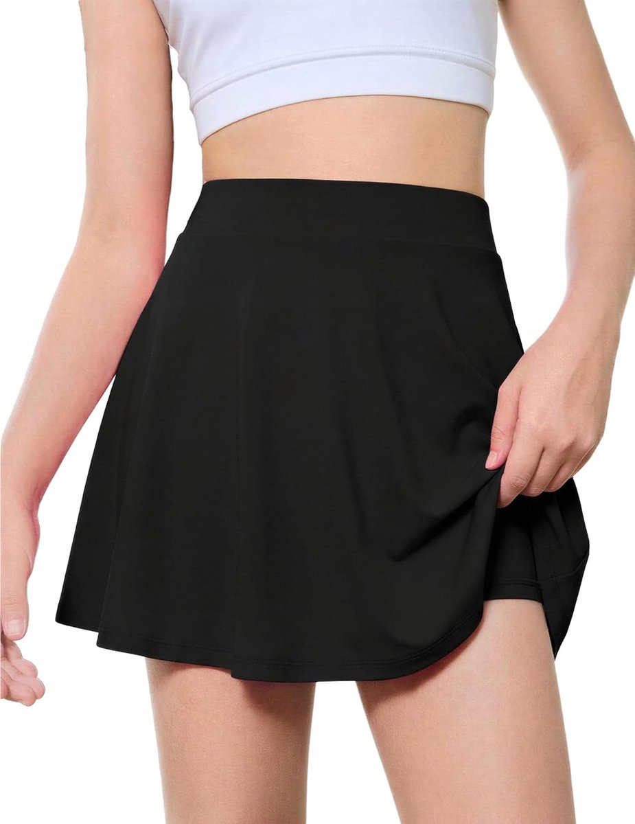 Rok voor meisjes, tennisrok met broek, hoge taille, sportrok, A-lijn