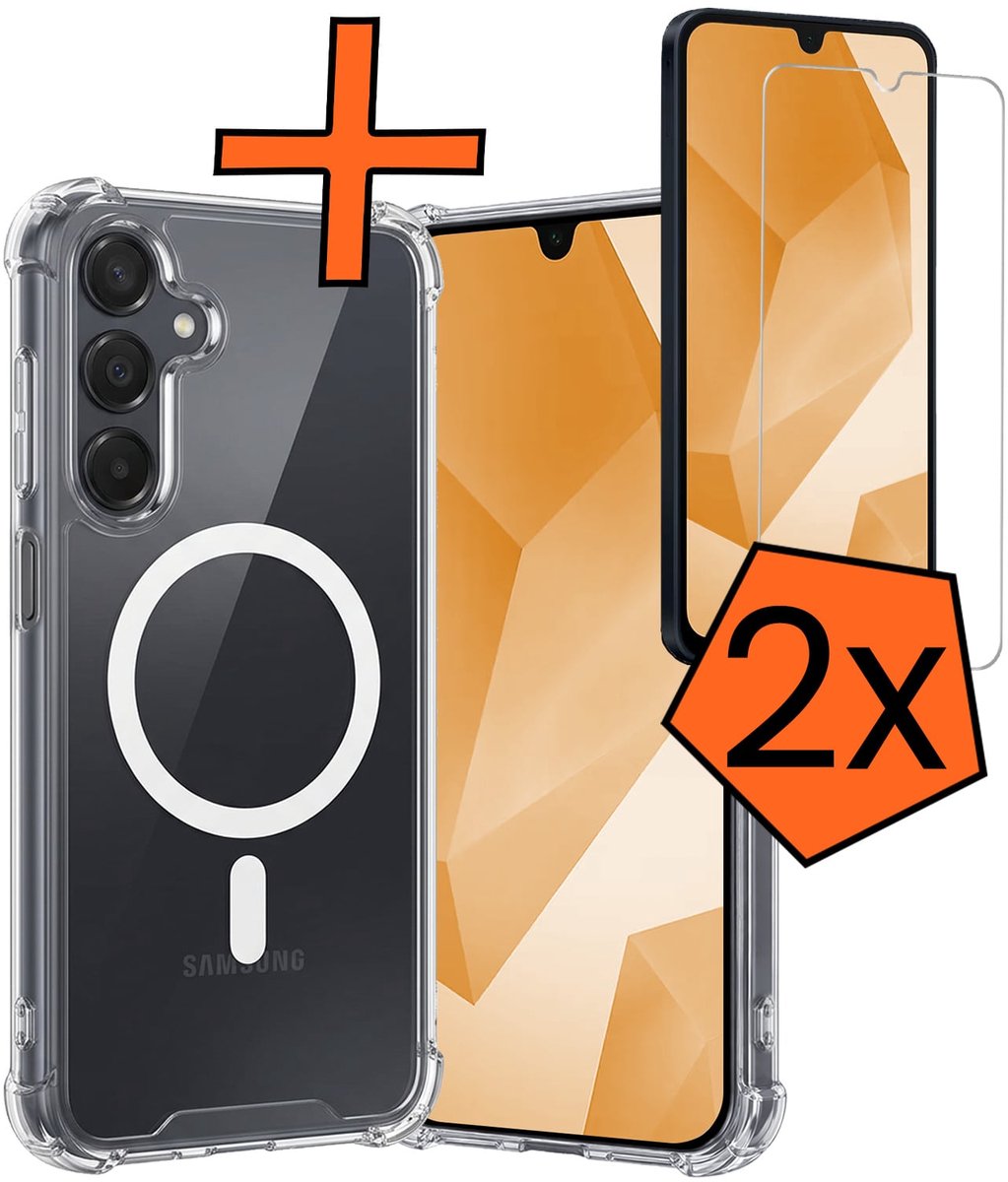 Hoes - Met 2x Screenprotector - Geschikt voor Samsung Galaxy A16 - Magsafe Compatible - Sterk & Shockproof - Back Cover - Shock Proof Case - Telefoon Hoes - Transparant