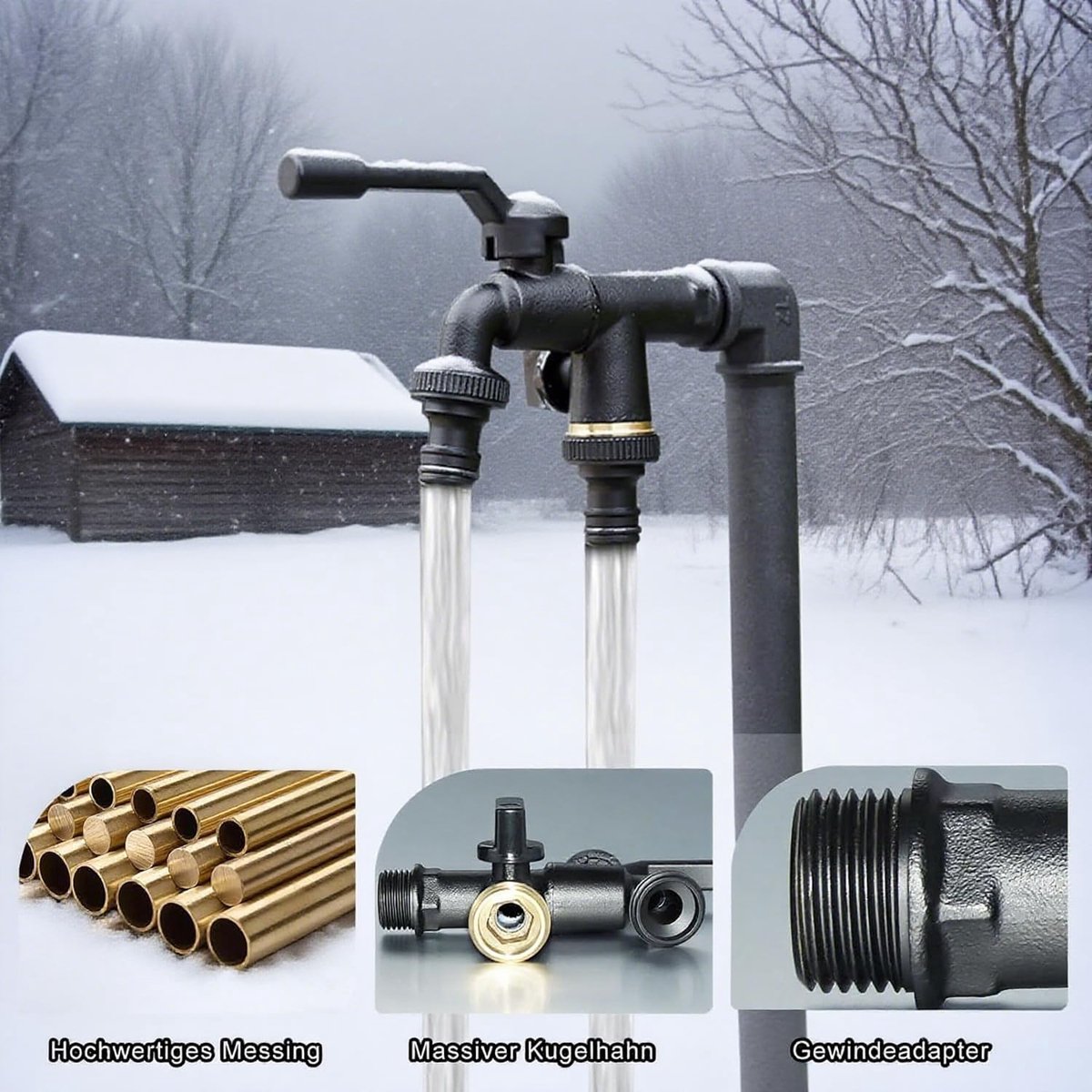 SnelShoppen - Waterkraan Buiten Tuin 1/2" met 2 x 3/4" voor Irrigatiesysteem, Perfect voor Tuinonderhoud en Bewatering, Duurzaam en Betrouwbaar Materi