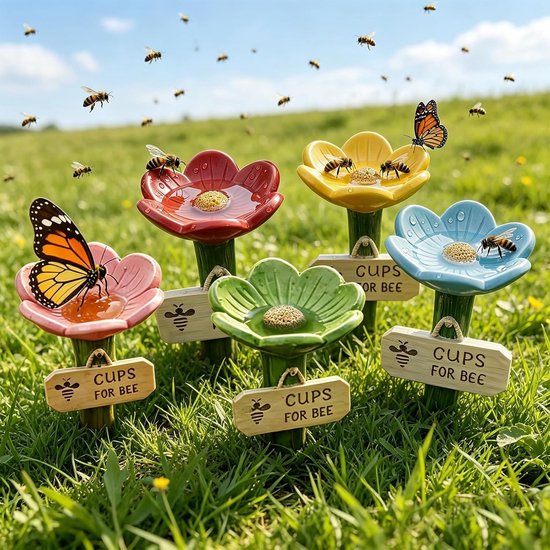 5 stuks bloemenvormige bijendrinkbakken voor de tuin, ideaal voor bijen, insecten en tuindecoratie — afbeelding 3