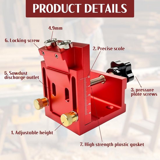 Hole Jig Kit, metalen pocket screw mal met verstelbare boorgeleiders — afbeelding 2