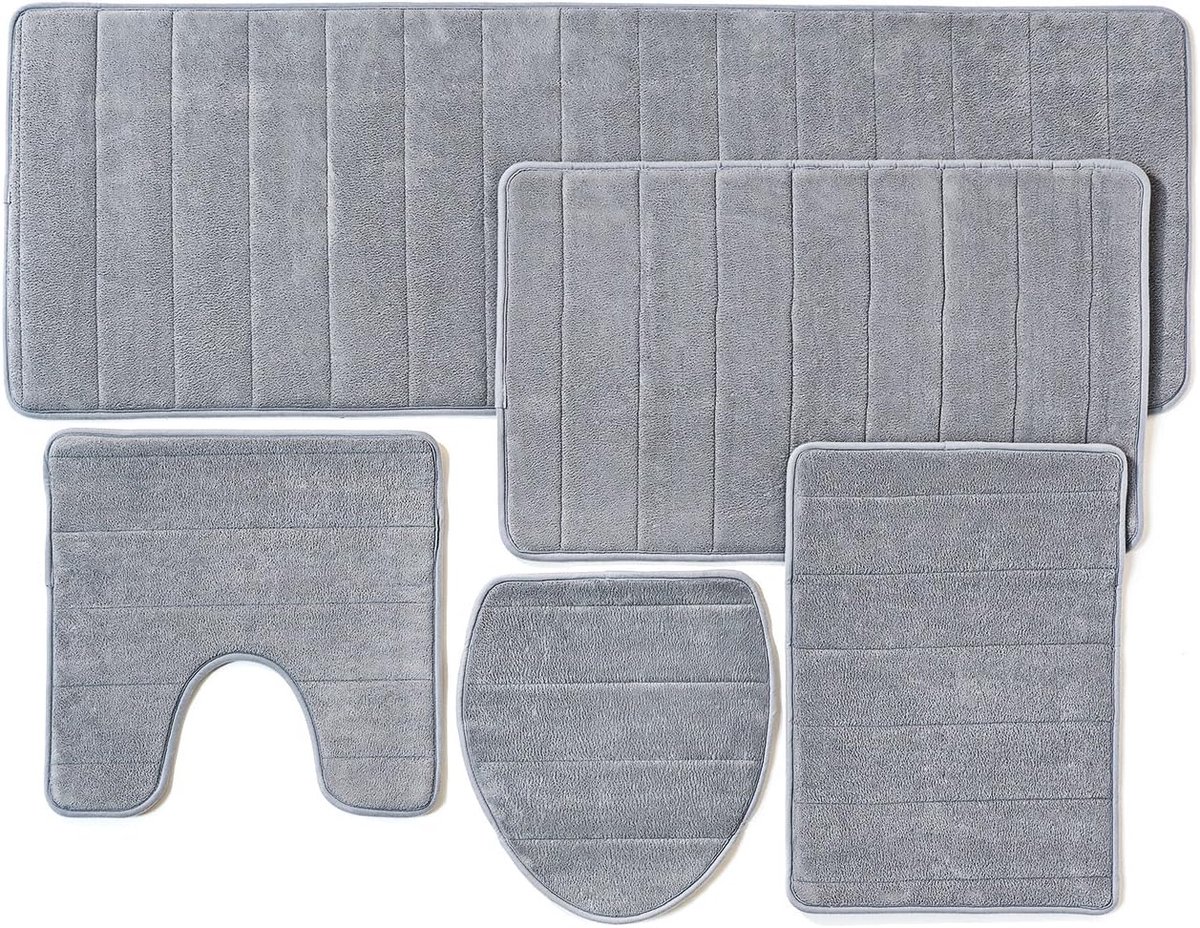 Badmat set van 5 - Geheugenfoam - Vochtabsorberend - Comfortabel na het douchen - ShopVlot