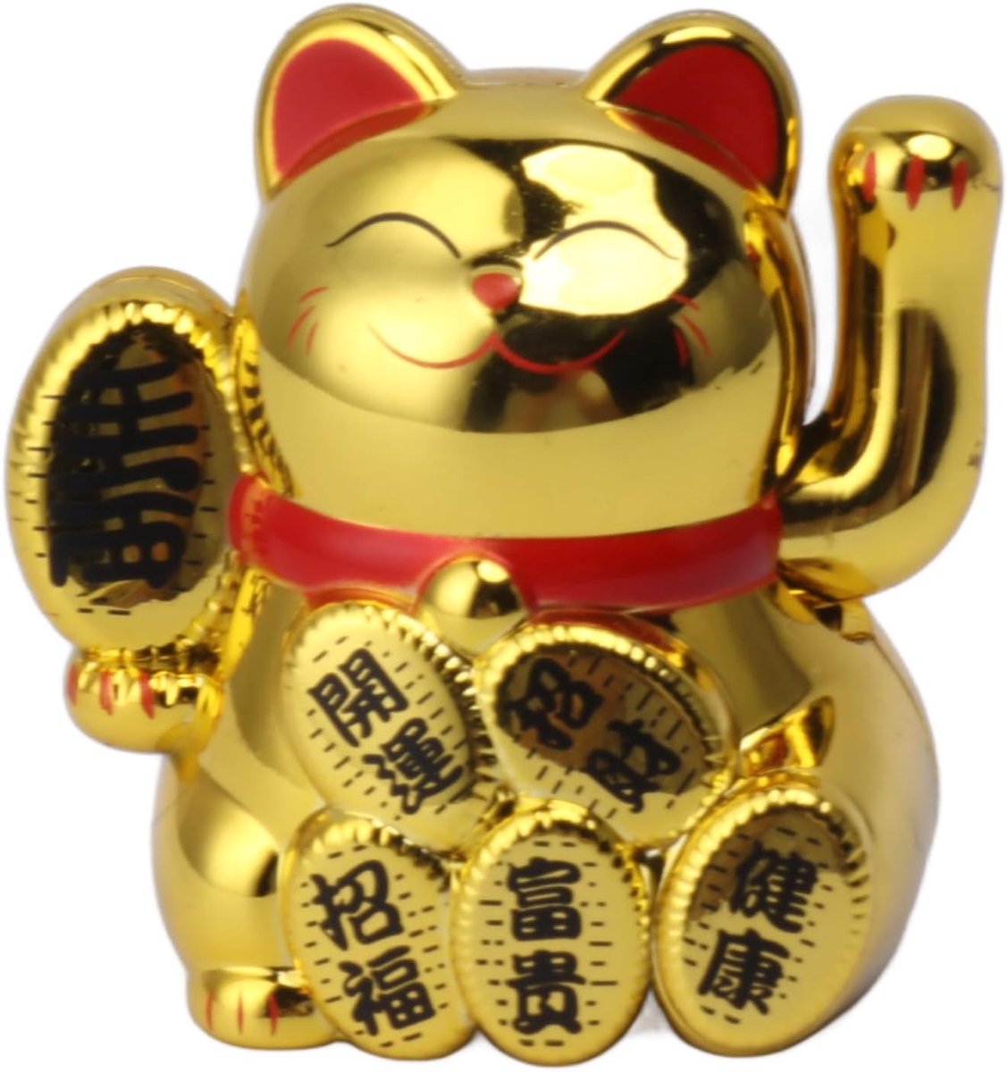 Cat Zwaaiende Armset, op Zonne-energie Schattige Zwaaiende Kat Maneki Neko Zwaaiende Arm voor Fortuingeld en Geluk Solar Fortune Cat Standbeeld Decoraties voor Het (Goud)