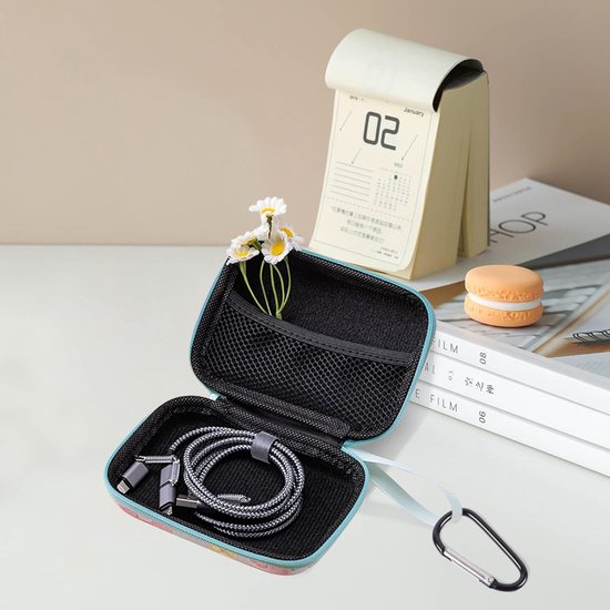 2 stuks EVA oortelefoon case set met karabijnhaak, bedrukt gehoorapparaat en mini-hoofdtelefoon opslag, draagbare harde schaal rits draagtas voor reizen, buiten, kantoor, school — afbeelding 2