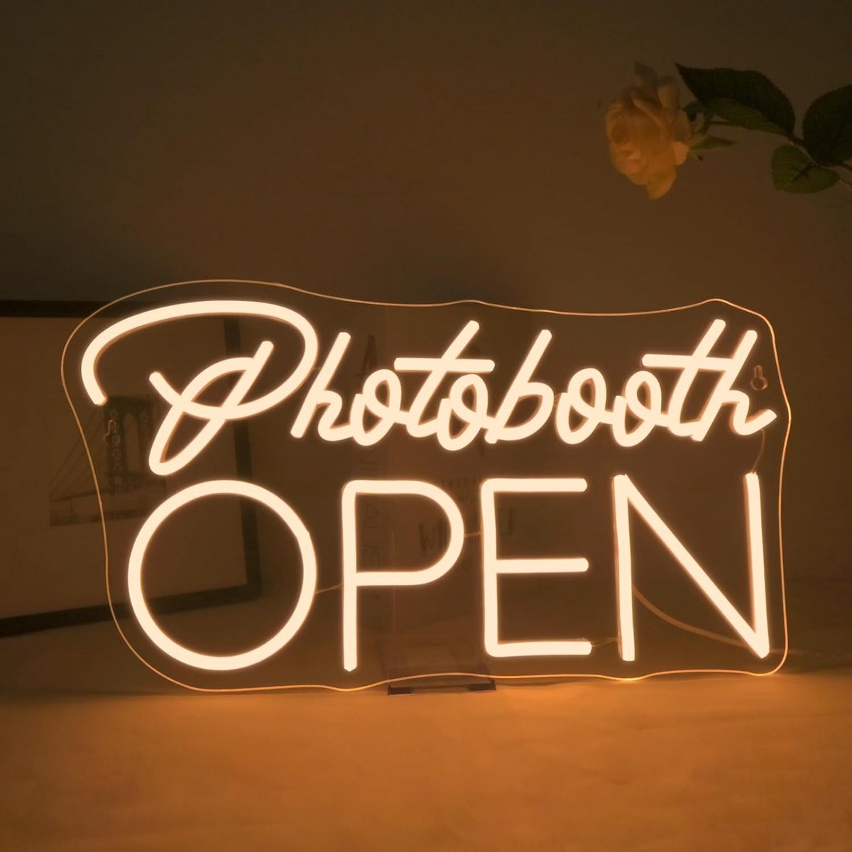 ineonlife Photobooth Open neon bord, fotobooth led-bord, warm wit, voor wanddecoratie, letters, led-lettertekens voor fotografie, wandfoto's, bruiloften, verlovingsfeesten