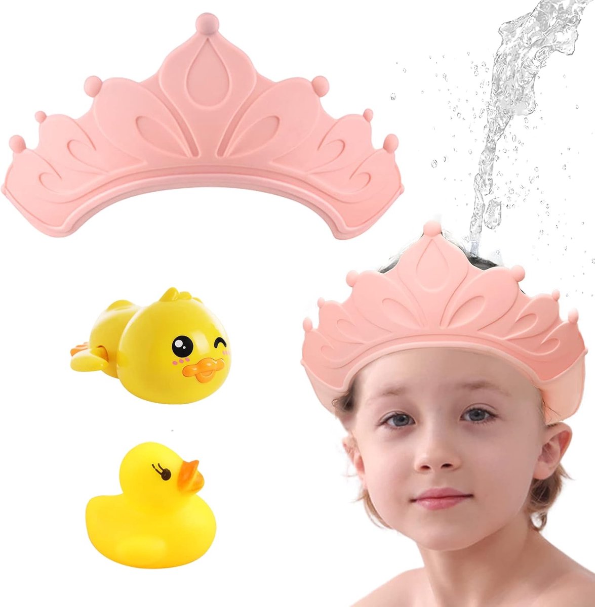 Baby douchekap - verstelbaar - schattige kroonvorm - beschermt gezicht en oren tijdens het wassen - ShopVlot