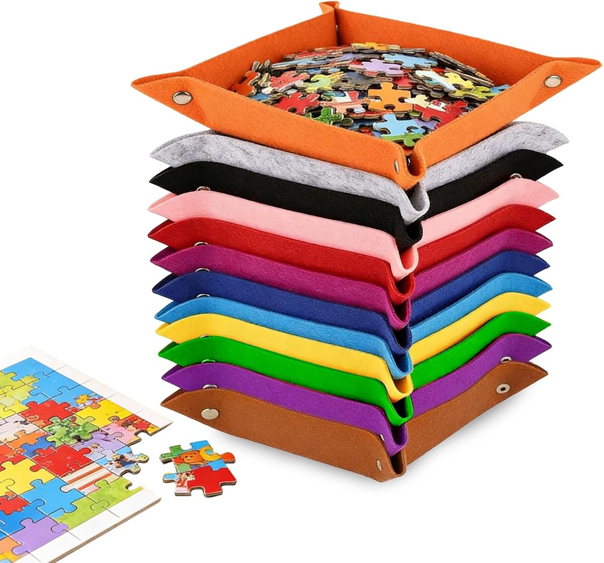 Puzzelbakjes 12 stuks - vilt - stapelbaar - overzichtelijke opbergoplossing - ShopVlot