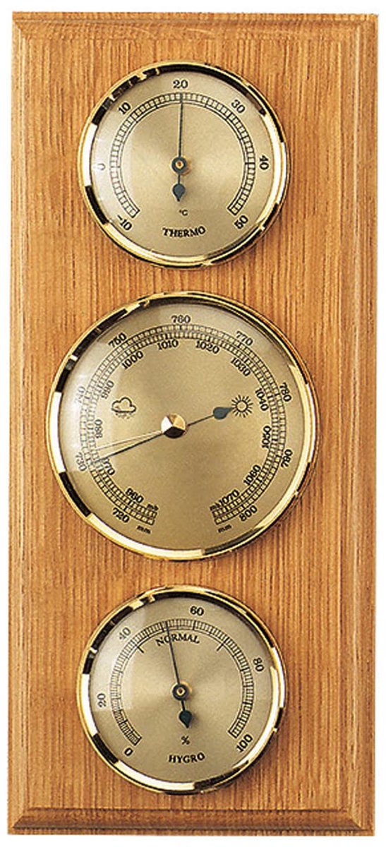 SnelShoppen - Weer Station met Barometer, Thermometer en Hygrometer van Eikenhout (Licht) - Perfect voor Thuis, Tuin of Camping