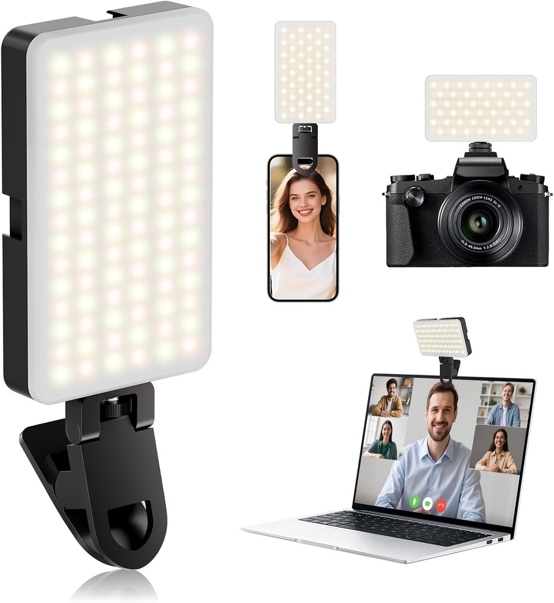 90 LED Selfielamp met telefoonclip CRI 95+ | 3 instelbare lichtmodi en 10 helderheidsniveaus voor telefoon, iPad, laptop, camera, make-up, vlog