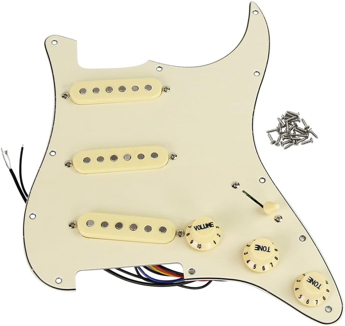Alnico V SSS 3-laags voorbedrade geladen slagplaat krasplaat achterplaat met verspringende pickups kit voor ST elektrische gitaren vervangende onderdelen crème 3Ply