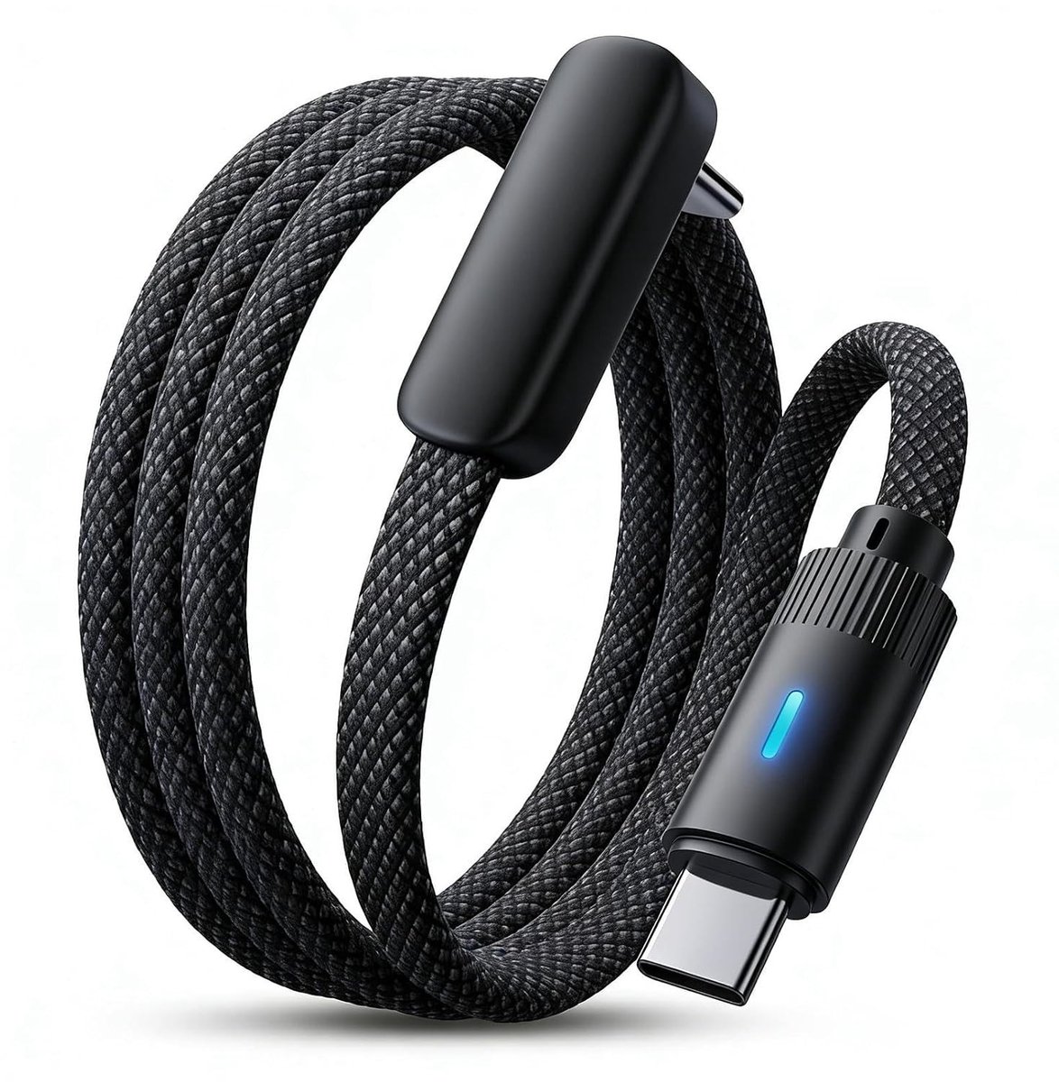 USB C Kabel 90 Graden Hoek, Oplaadkabel Type-C naar C, Plat USB-C Kabel voor Snelladen, 480Mbps, Geschikt voor Smartphones, Tablets en Laptops