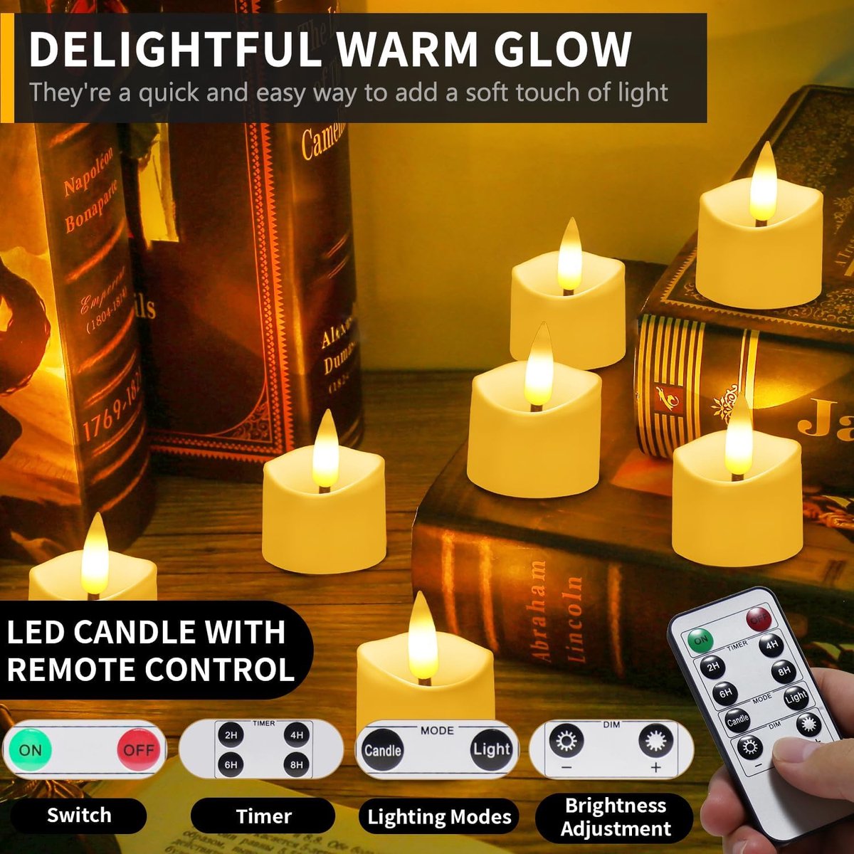 daphomeu Led Candles Flickering Flame Tealight, Led Smokeless Candle
