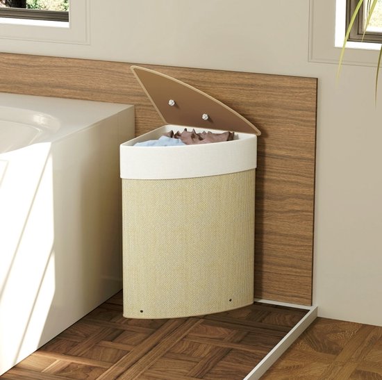 COVREO Wasmand 35x35x60 cm naturel, bamboe met 55 liter inhoud en deksel — afbeelding 4