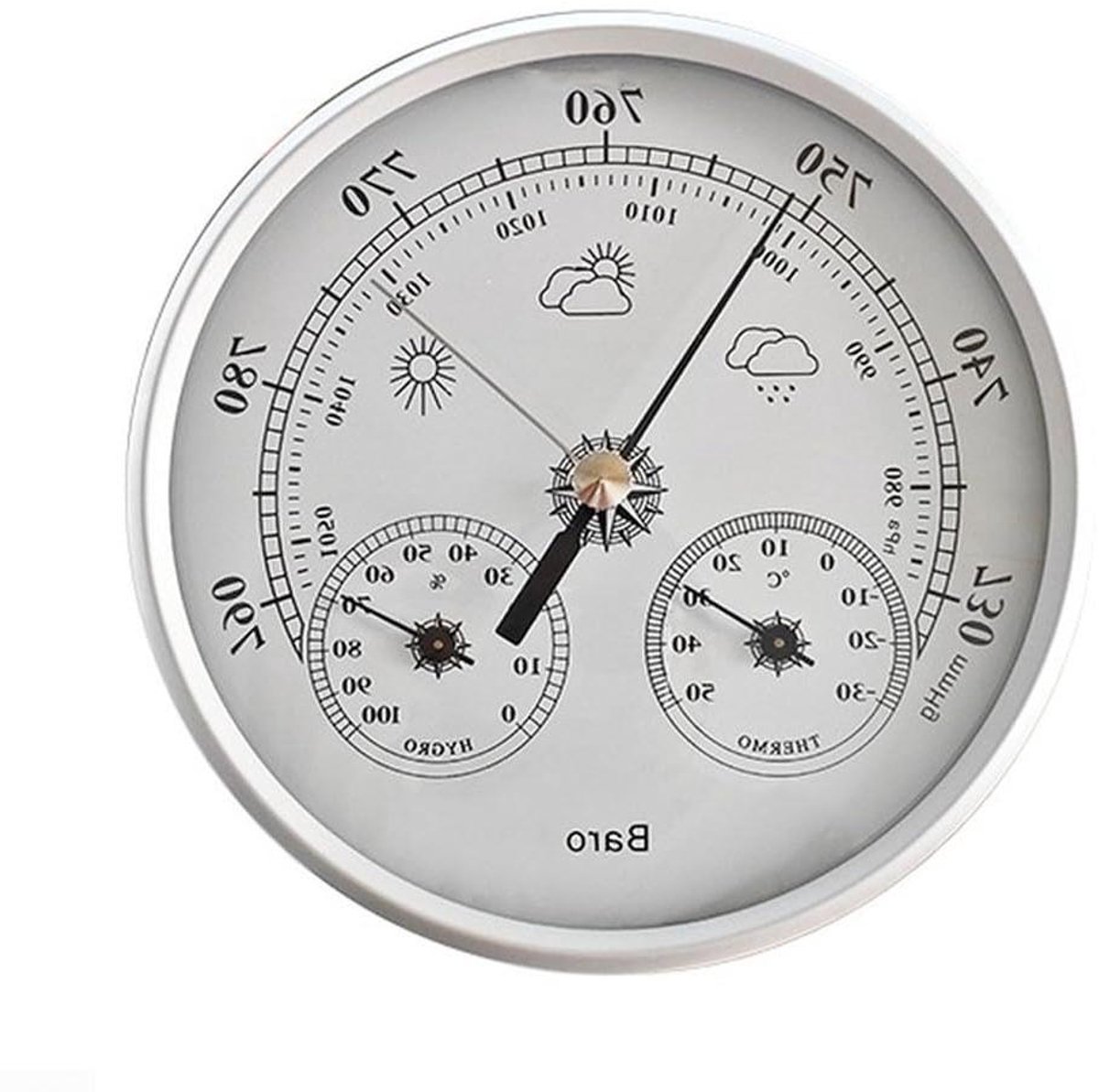 Weerstation Thermometer - Hygrometer Barometer - Weersvoorspelling Thuis - Mechanische Meting - 130 mm - Wit