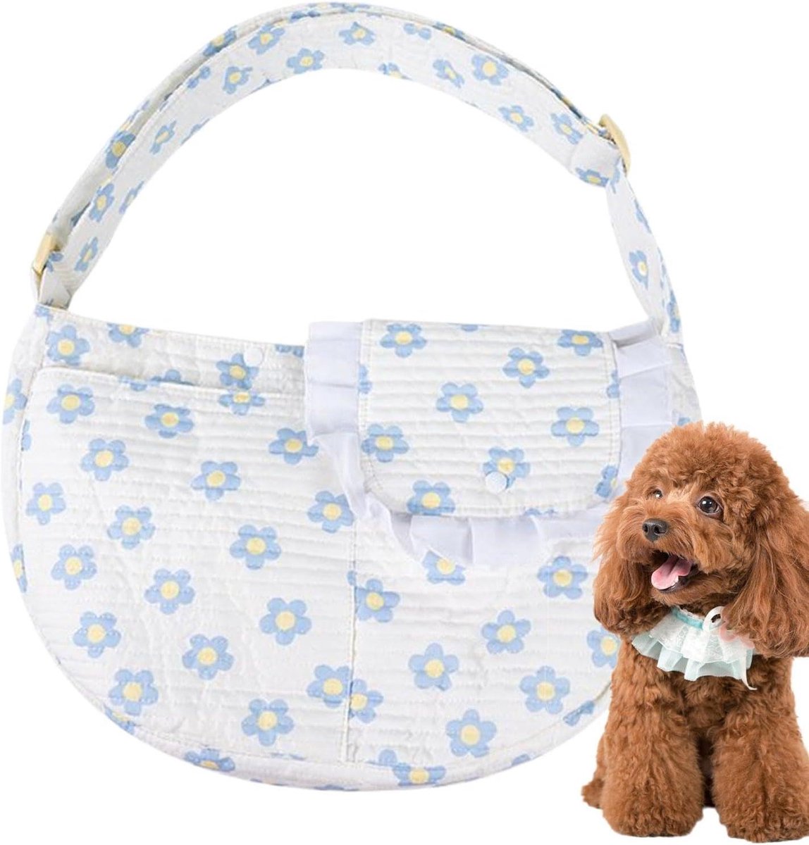 Hondensling Draagtas - Honden Reistas - Veilig Vervoeren - Bloempatroon Design - Verstelbaar 90-130cm - Blauw