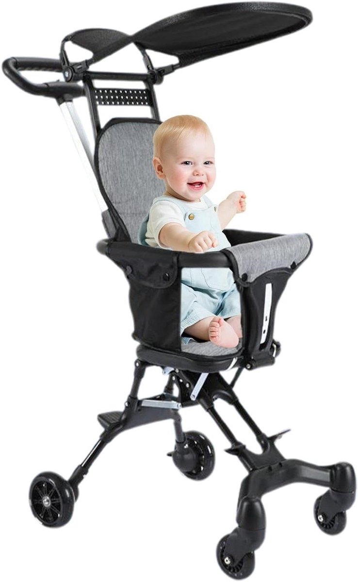 Kinderwagen Vliegtuigreizen - Draagbare buggy - Reizen met kinderen - Lichtgewicht inklapbaar - 52 x 42 x 90 cm - Zwart