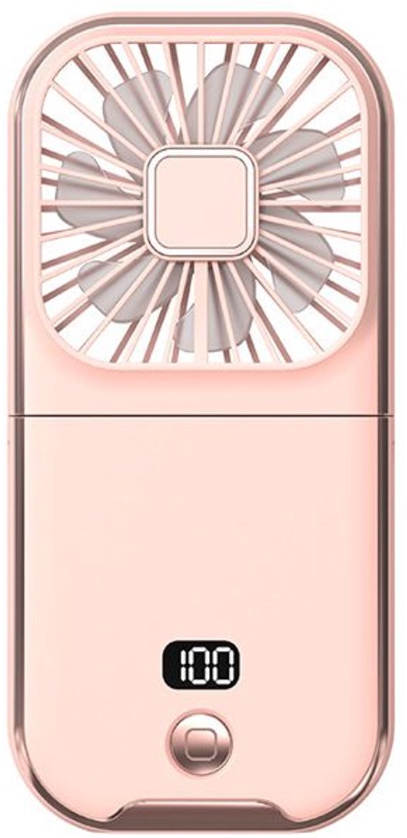 Mini draagbare handventilator met instelbare snelheid, LED-display en telefoonhouder - Roze