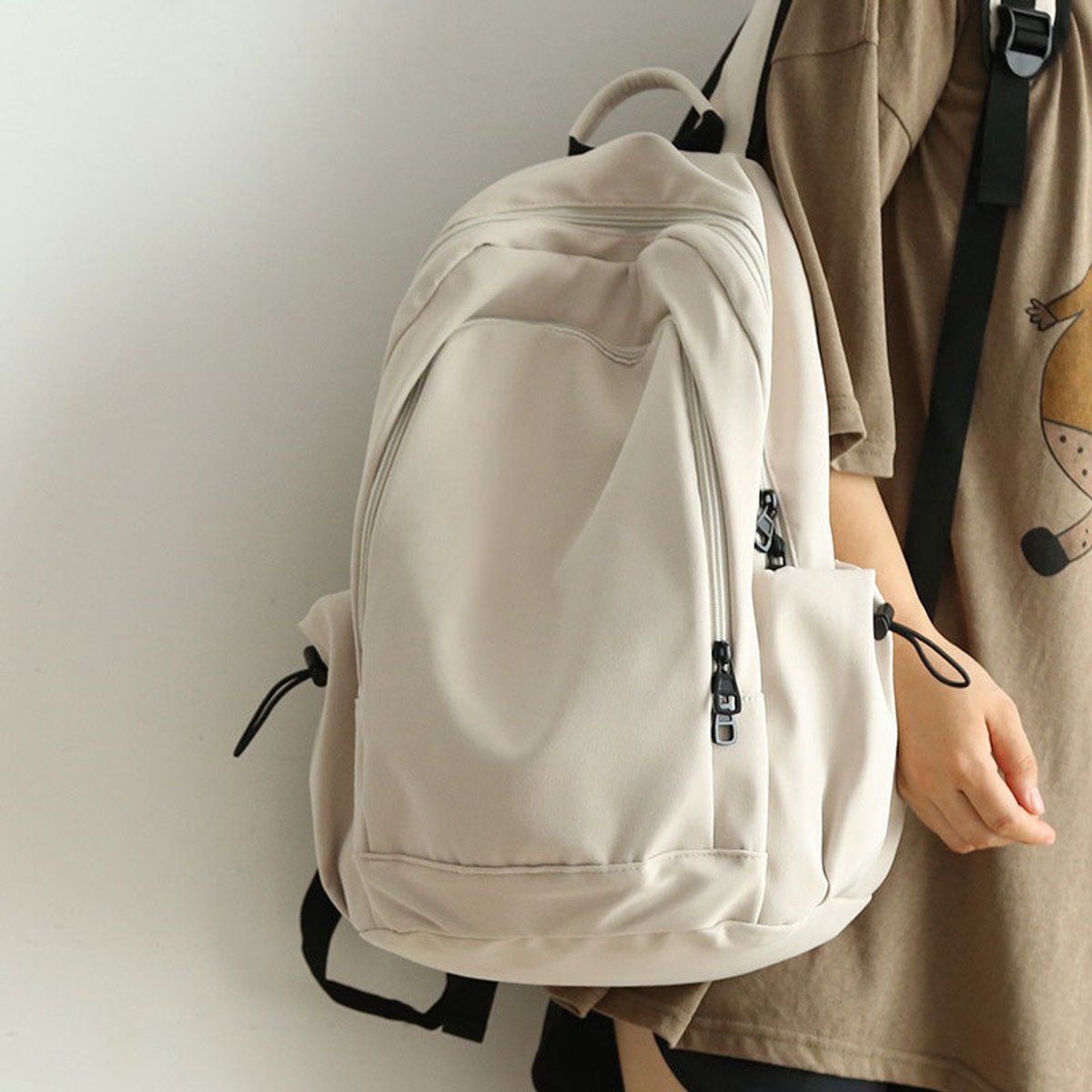 Beige meisjesrugzak, waterdichte schoolrugzak voor de middelbare school, eenvoudige unisex rugzak voor tieners, lichtgewicht rugzak voor de onderbouw van de middelbare school/alledaagse rugzak