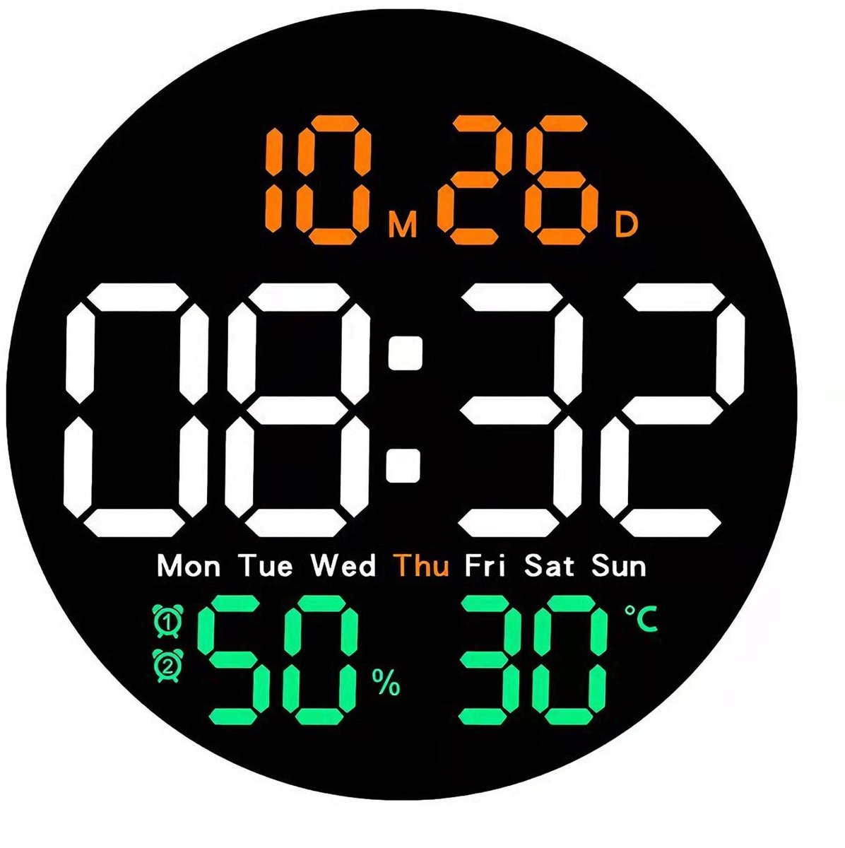 Omgoods - Digitale Wandklok 10 Inch - Modern LED Alarmklok met Temperatuurweergave