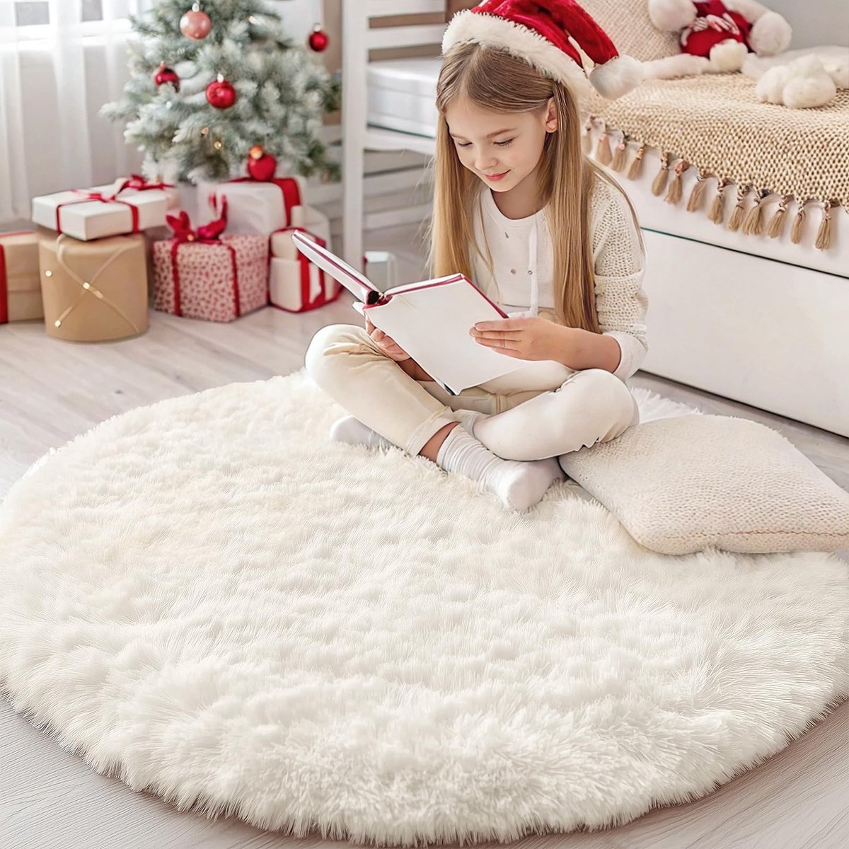 Omgoods - Fluffy Langpolig Tapijt - Antislip en Wasbaar - Rond 160 cm