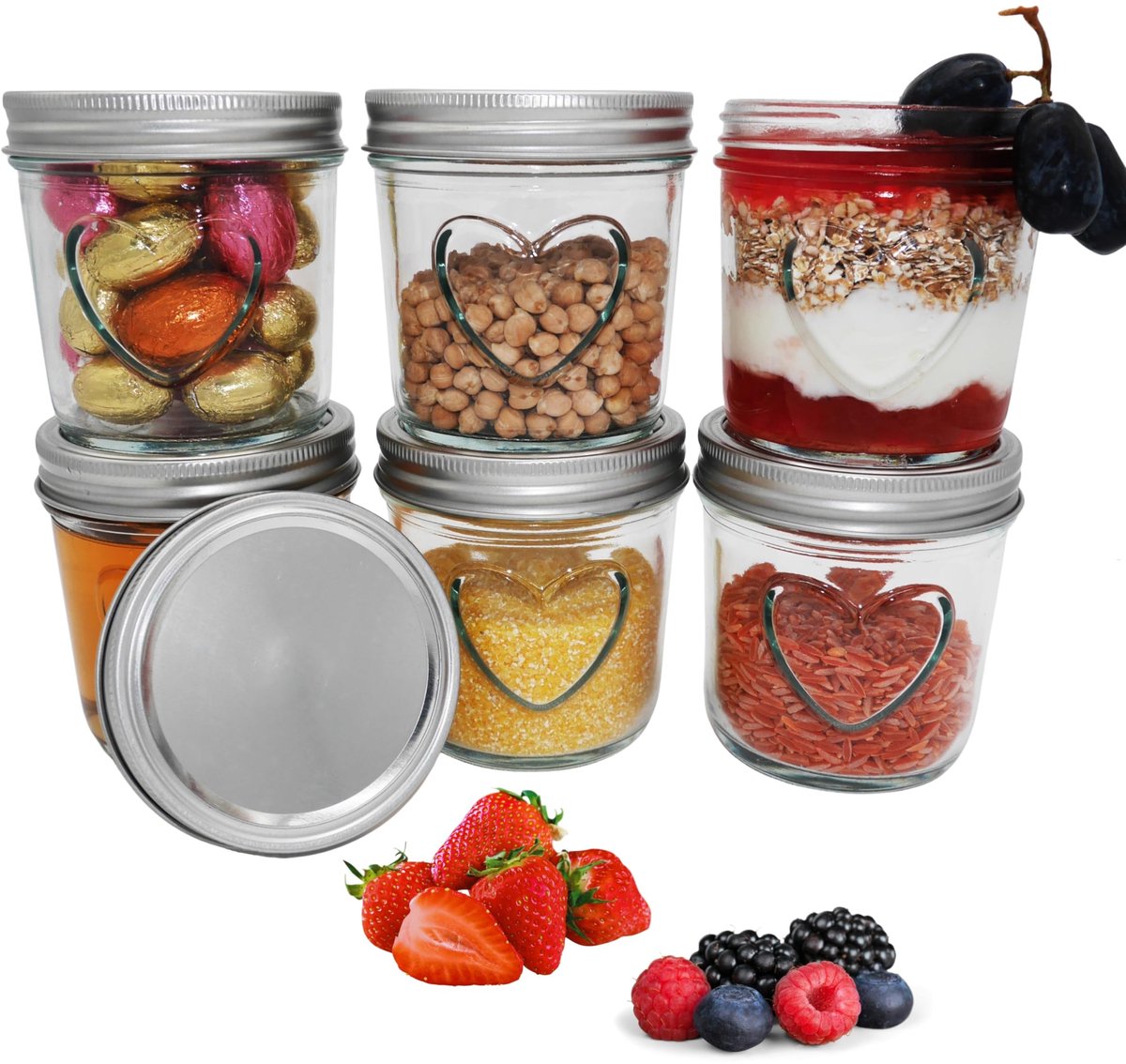 Omgoods - Set van 6 Conserveerpotten met Hart 350ml