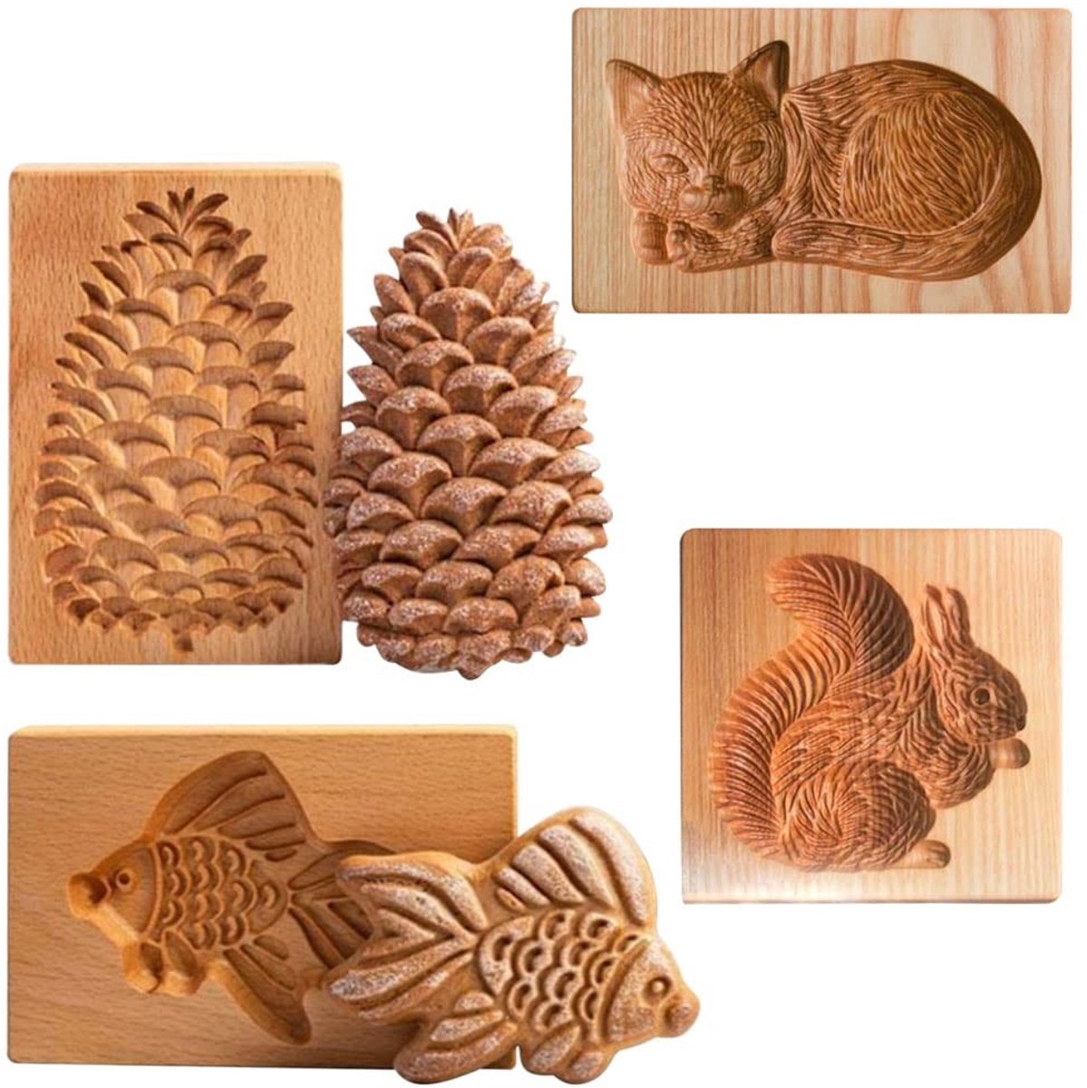 Omgoods - Set van 4 Houten Koekvormen - Voor Creatief Bakken