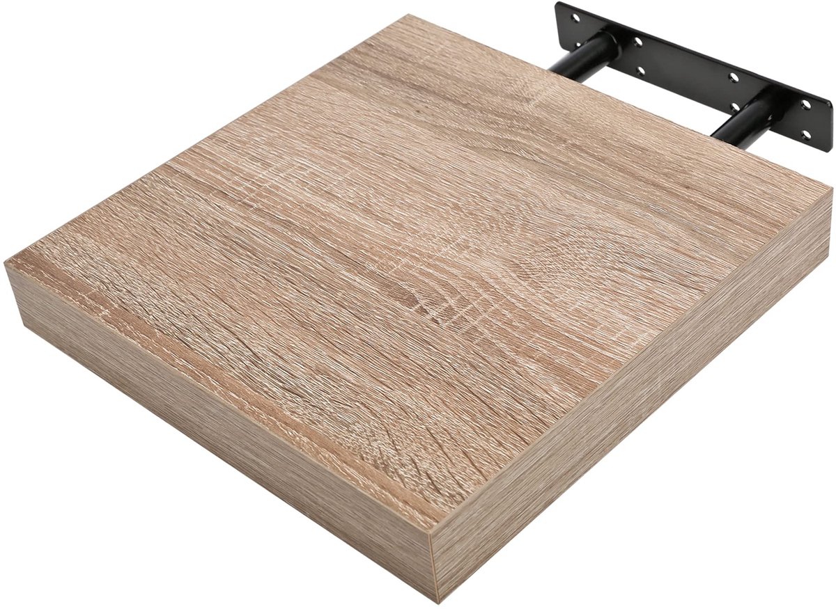 Omgoods - Wandplank Antique Eiken - 25 x 25 x 4 cm, Zwevende Houten Plank met Verborgen Bevestiging