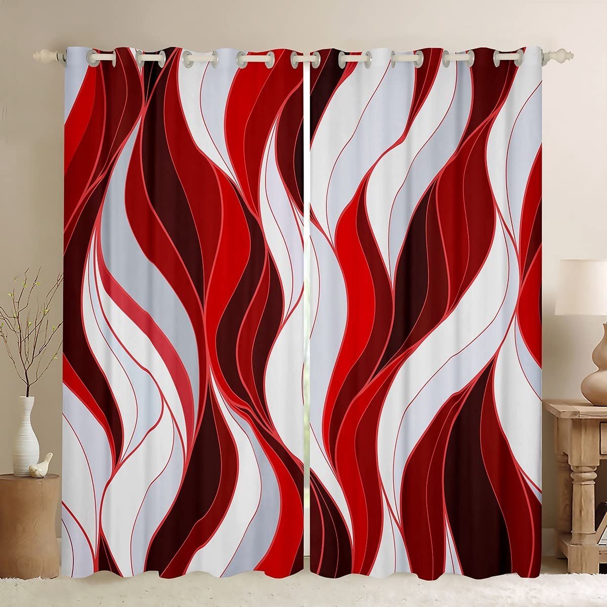 Omgoods - Geometrische Rood Gestreepte Verduisterende Gordijnen 52x90 inch - Modern Design
