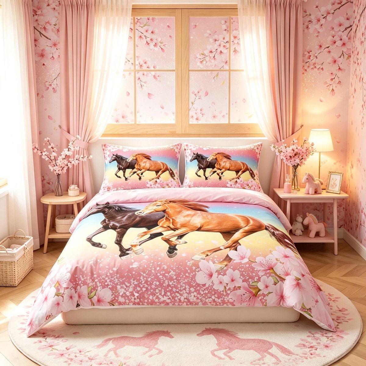 Omgoods - Roze Paard Duvet Cover Set voor Meisjes