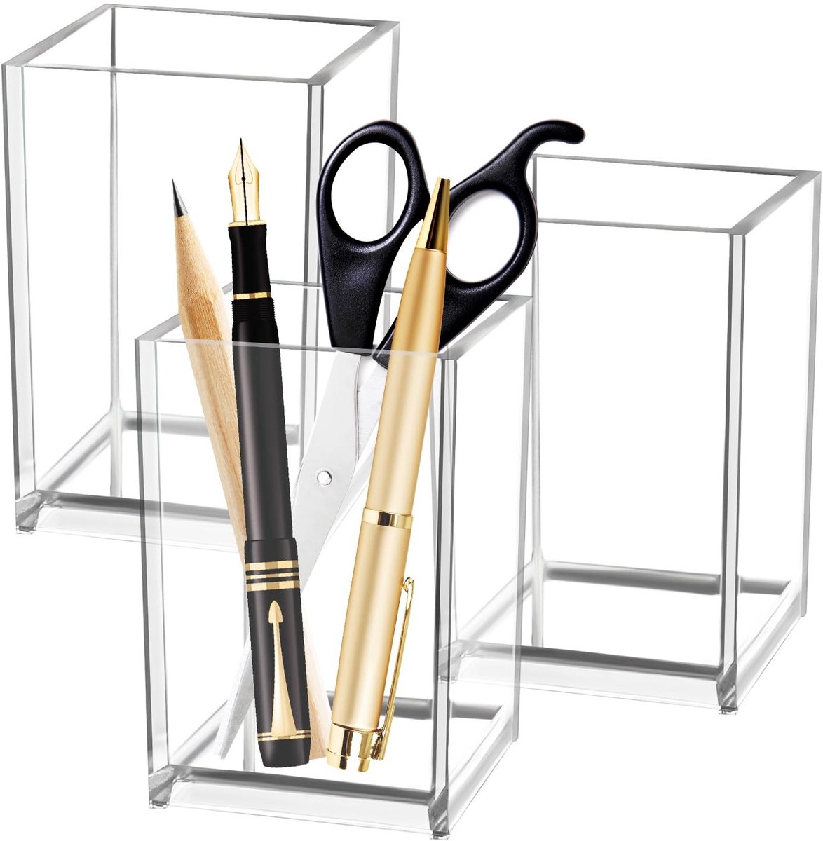 Omgoods - Acrylic Pencil Case Set van 3 - Transparante Organizer voor Pennen en Make-up