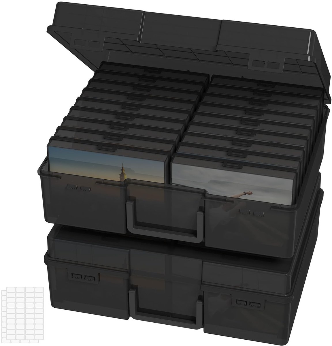 Omgoods - Set van 2 Fotoopslagdozen met Deksel en 18 Binnenhouders