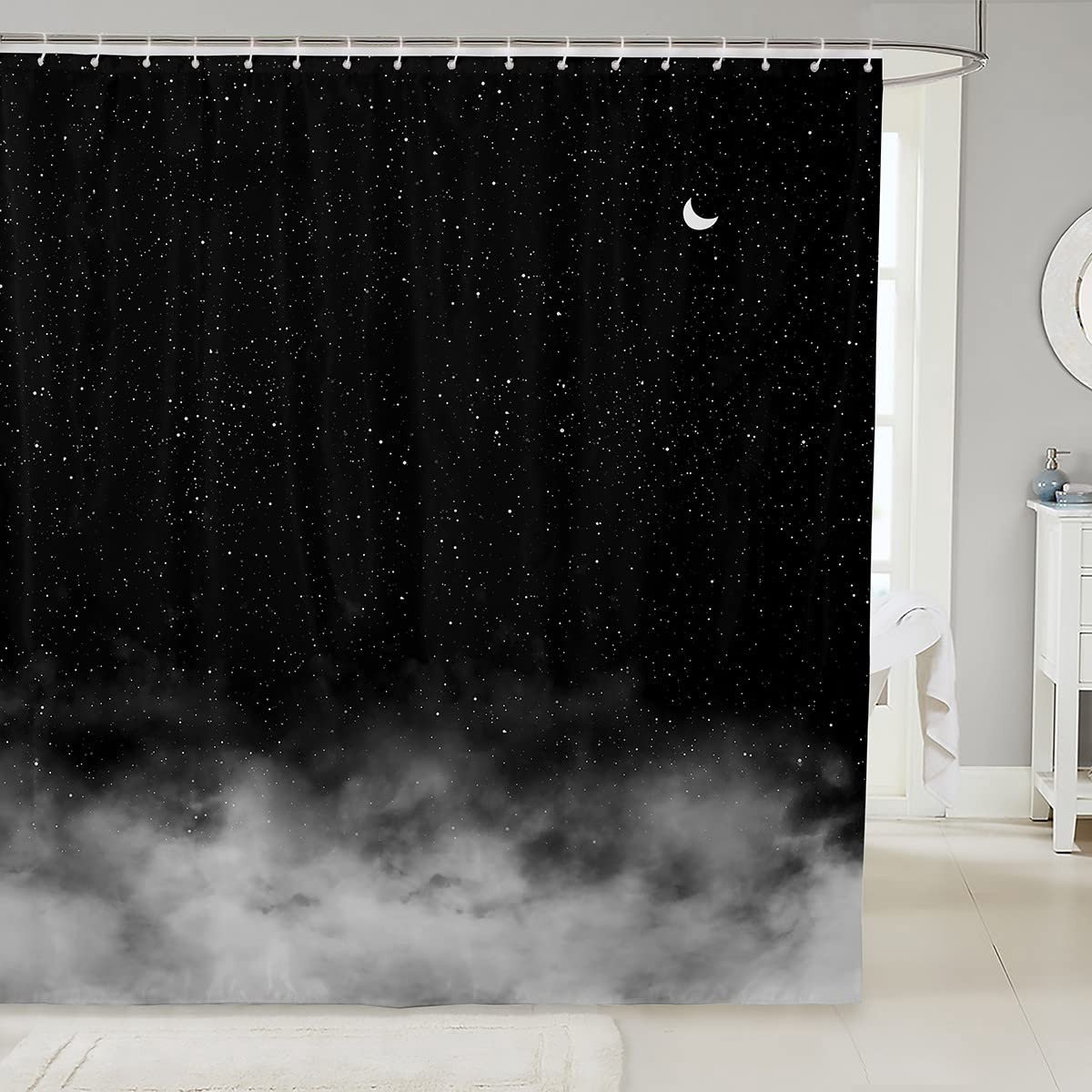 Omgoods - Romantisch Douchegordijn met Sterren en Maan 72 x 94 Inch