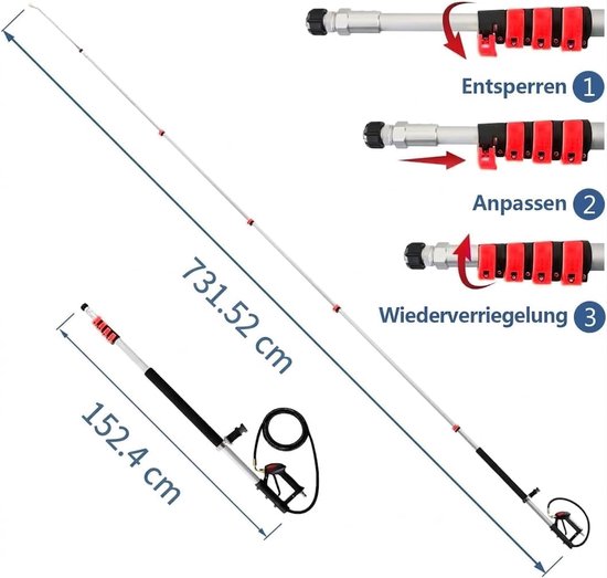 hogedrukreiniger-verlengbuis met borstelkop, 2 hogedrukreiniger-verlengbuizen, dakgootreinigingsopzetstuk, 7 sproeimondstukken, steunriem en 2 slangadapters — afbeelding 2