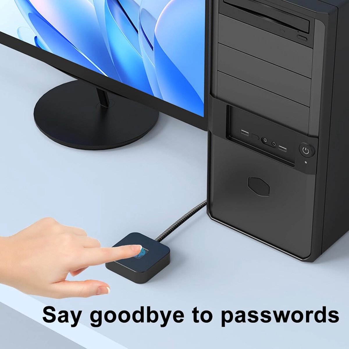 USB-vingerafdruklezer, 360 Graden Aanraaksnelle Herkenning Biometrische Vingerafdrukscanner met Hello-ondersteuning, voor 10 11 Pc-laptop (BLACK)