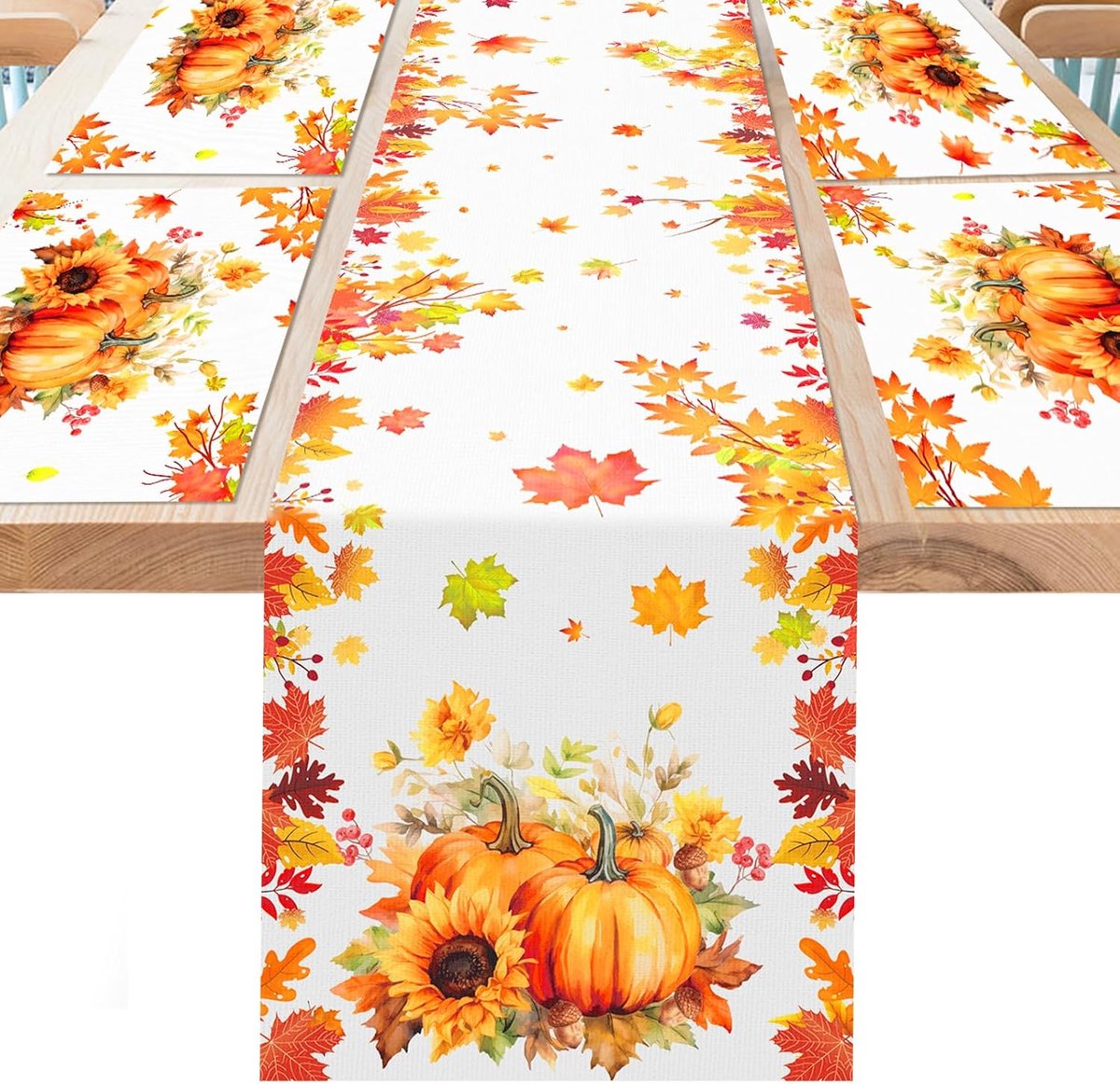 Herfstdecoraties, esdoornbladeren tafelloper placemats, herfst tafelloper herfstdecoraties, herfst thuis tafeldecoraties oogst tafelloper placemats esdoornbladeren pompoendecoraties